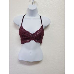 Aerie Bralette Burgundy Wireless Lace Floral Sz Small